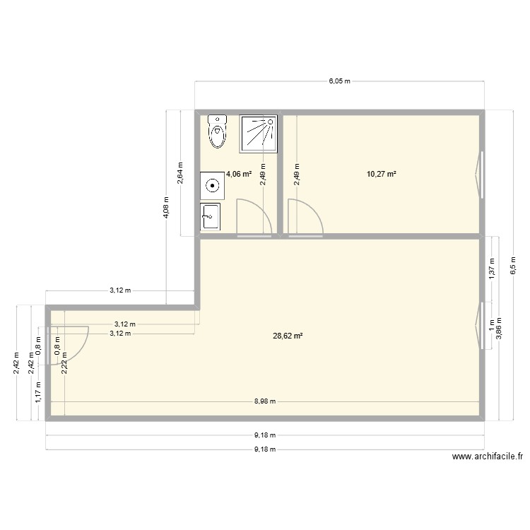 Stains Appt 02. Plan de 3 pièces et 43 m2