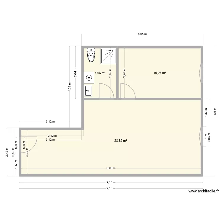 Stains Appt 02. Plan de 3  et 43 m²