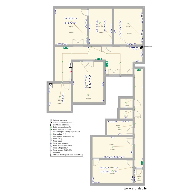 17eme. Plan de 13 pièces et 181 m2