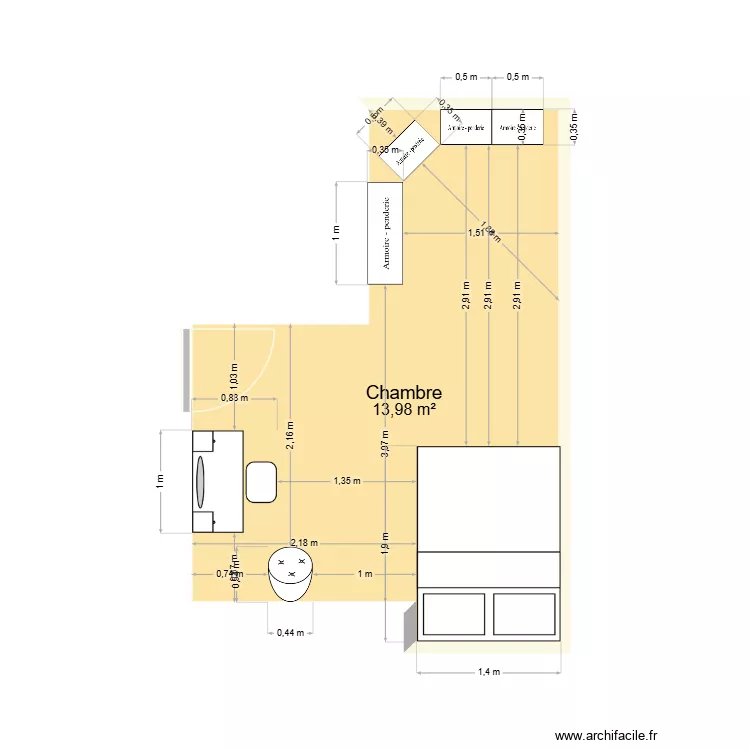 chambre pauline. Plan de 1  et 14 m²