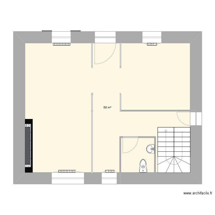 Braspart-nu-fini. Plan de 1 pièce et 58 m2
