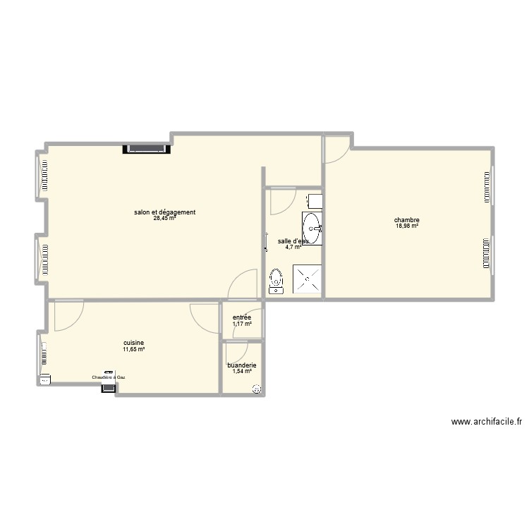 appartement. Plan de 6 pièces et 67 m2