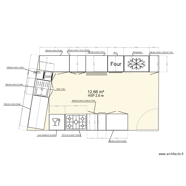 cuisine 2. Plan de 1 pièce et 13 m2
