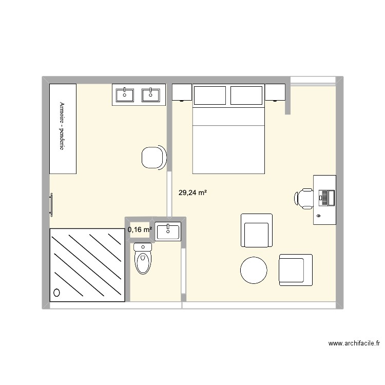 Chambre MS-400. Plan de 2 pièces et 30 m2