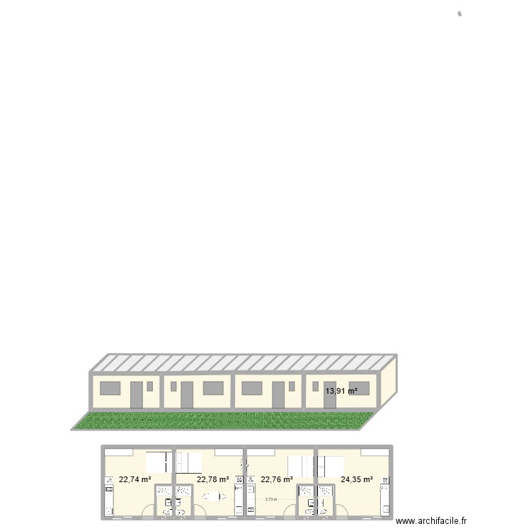 box. Plan de 8 pièces et 104 m2