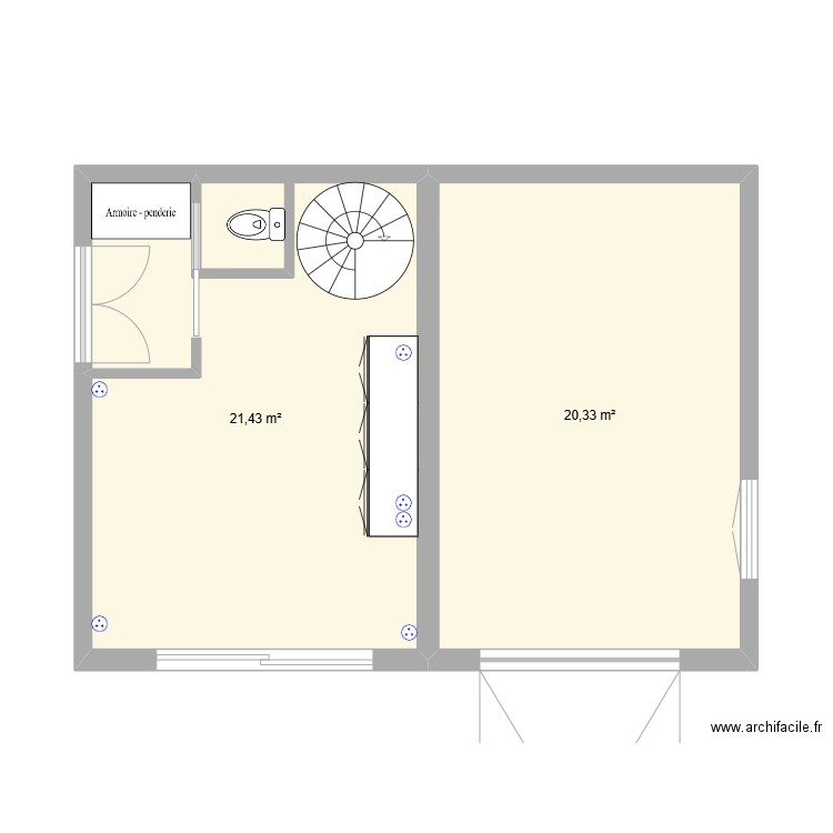 Garage rez. Plan de 2 pièces et 42 m2