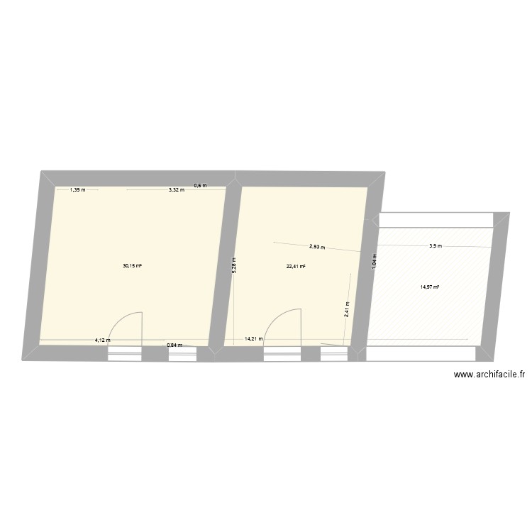 jj parter. Plan de 3 pièces et 68 m2
