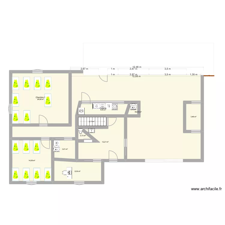 Plan cr&egrave;che. Plan de 11  et 144 m²
