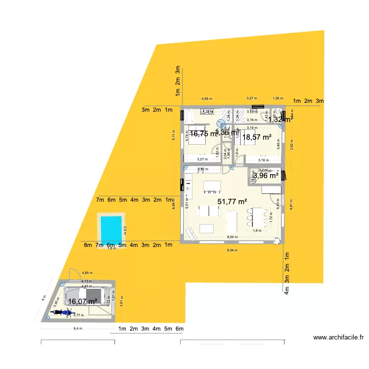 12 -Plan rectangulaire avec garage séparé. Plan de 7 et 115 m² 12 -Plan rectangulaire avec garage séparé. Plan de 7 et 115 m²