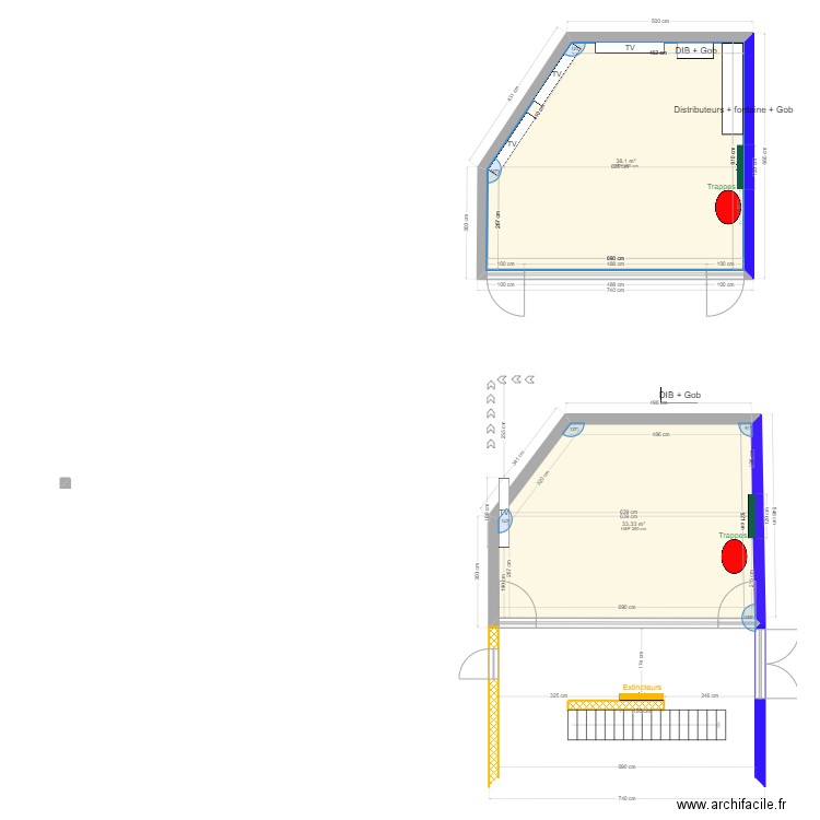 Boquette entrée atelier V4. Plan de 2 pièces et 71 m2