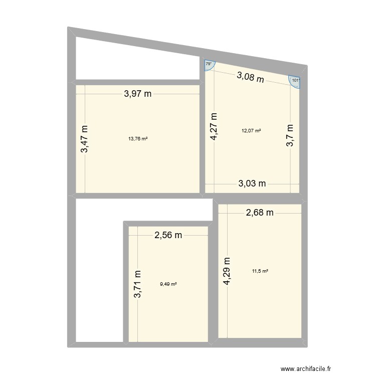 plan2. Plan de 4 pièces et 47 m2
