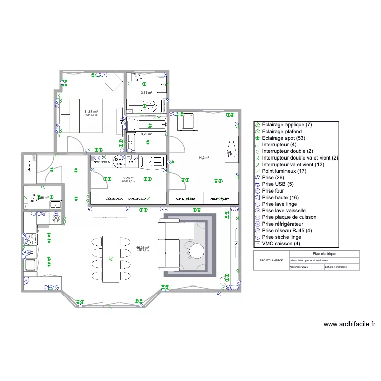 Lamarck plan d'agencement 3.0. Plan de 7 pièces et 89 m²