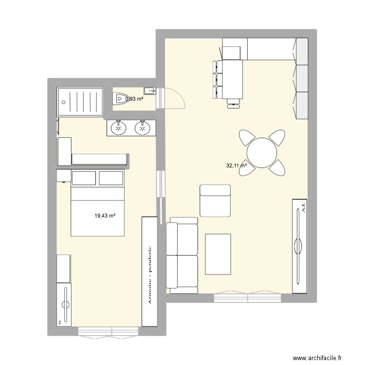 68 cimiez (2). Plan de 3 pièces et 52 m2
