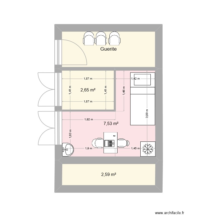 projet infirmerie PDC. Plan de 4 pièces et 17 m2
