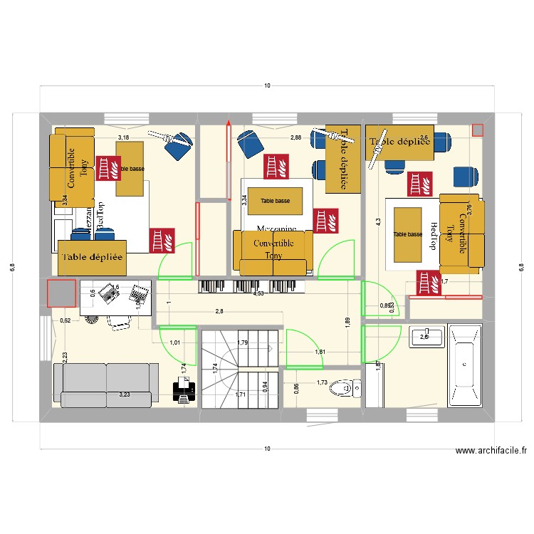 Carnoules-Etage-Avec-Meubles. Plan de 11 pièces et 57 m2
