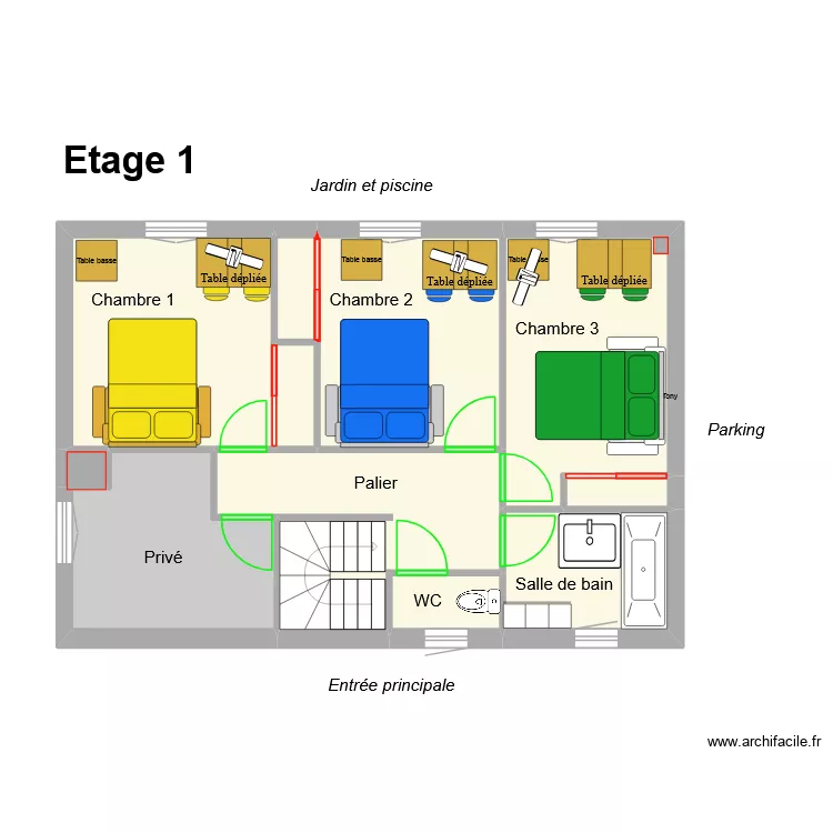 Carnoules-Etage-Avec-Meubles-Sauf-Bureau. Plan de 11 Pièces et 57 m²