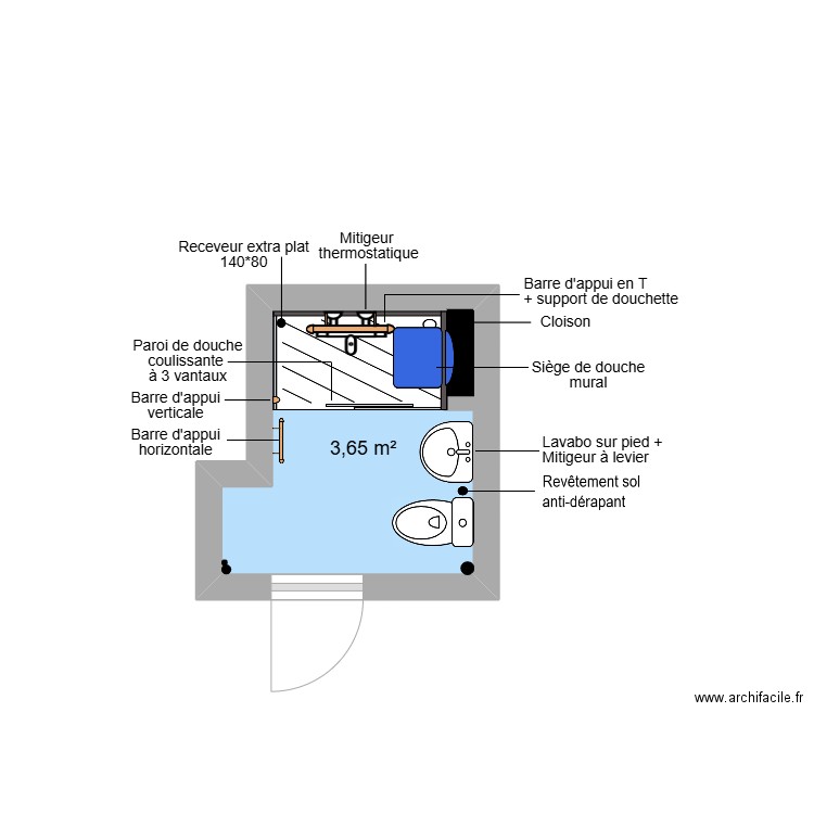 Projet BAH LEMAN. Plan de 1 pièce et 4 m2