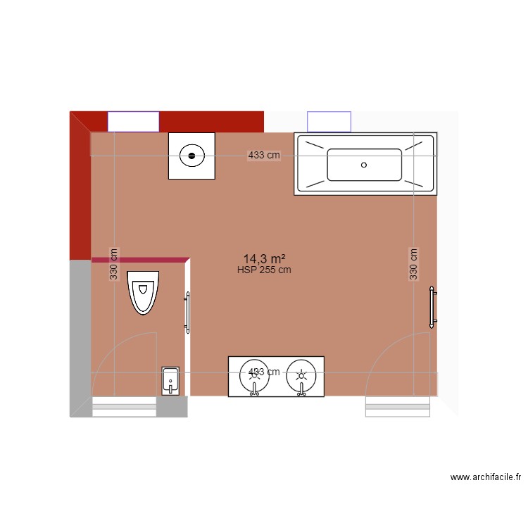 sdb NEW OPT V3. Plan de 1 pièce et 14 m2