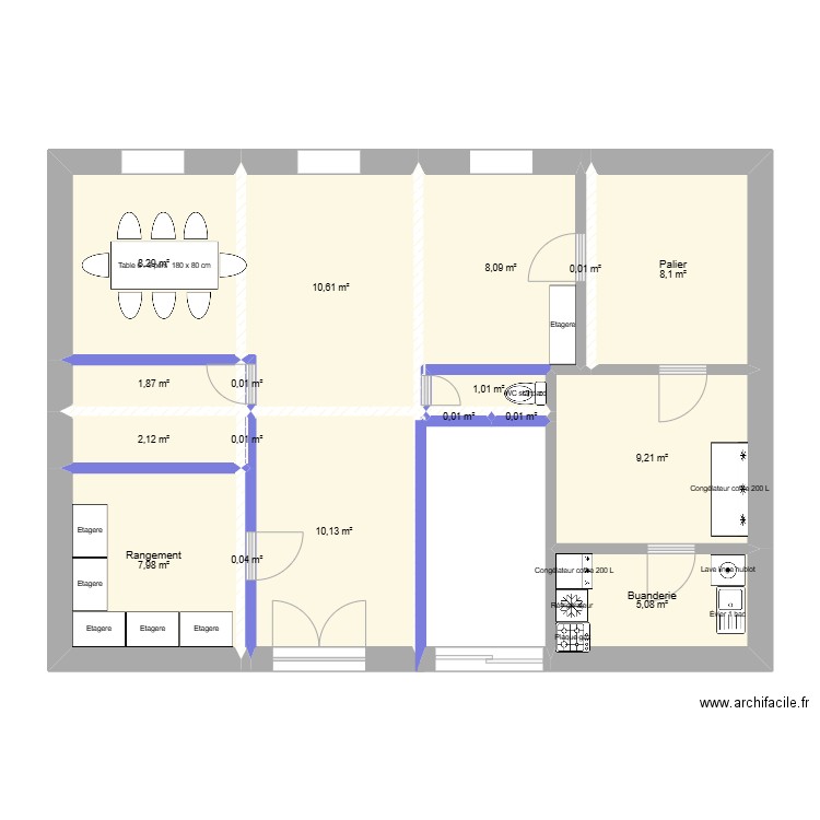 Sous sol Réaménagé. Plan de 17 pièces et 73 m2
