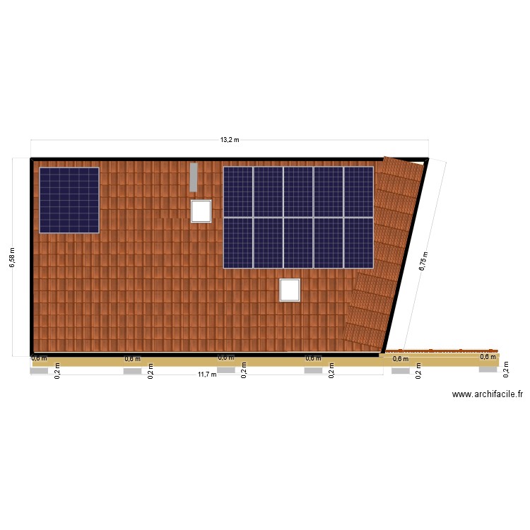 toit sud. Plan de 1 pièce et 78 m2