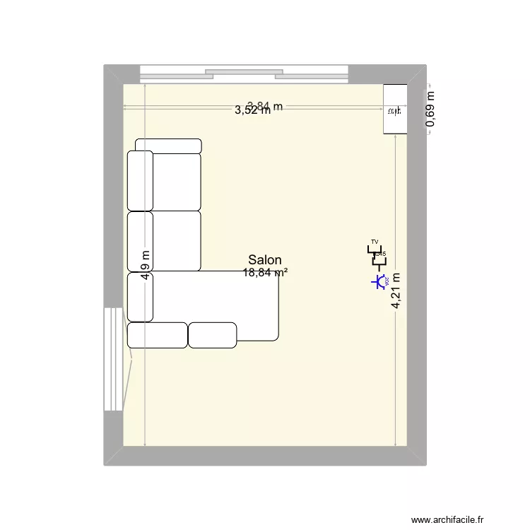 Plan chambre fille. Plan de 1  et 8 m²