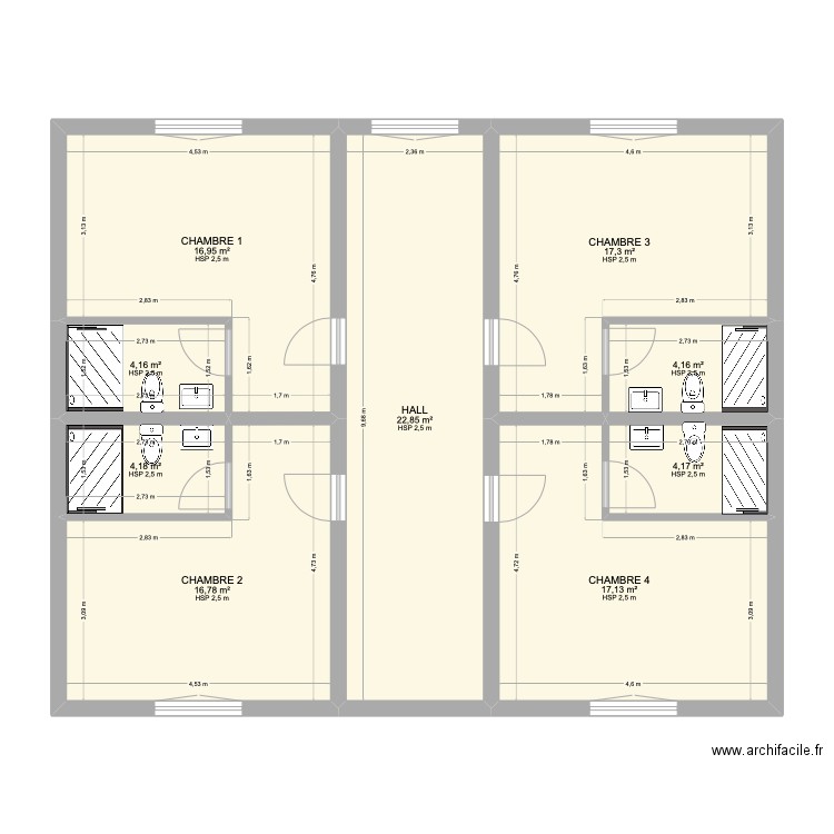 PREMIER ETAGE. Plan de 9 pièces et 108 m2
