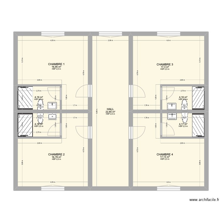 PREMIER ETAGE. Plan de 6 pièces et 109 m2