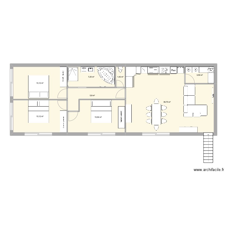 akia. Plan de 8 pièces et 97 m2