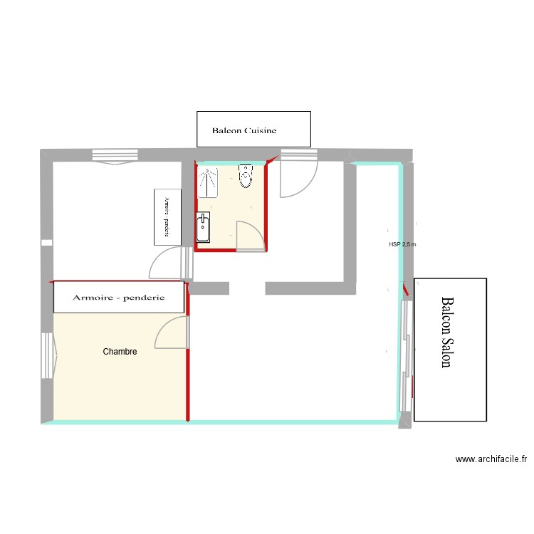 Roses plan. Plan de 4 pièces et 11 m2
