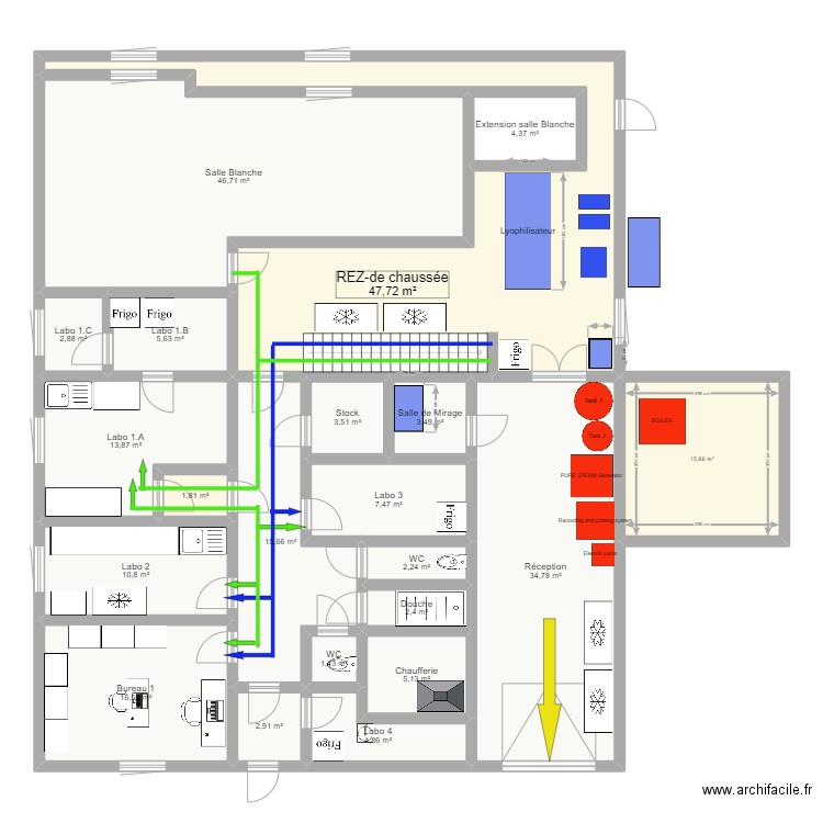 20240118 Reprobiol Ouffet niveau 0 Projet Lyo Filling FLUX 03. Plan de 21 pièces et 250 m2