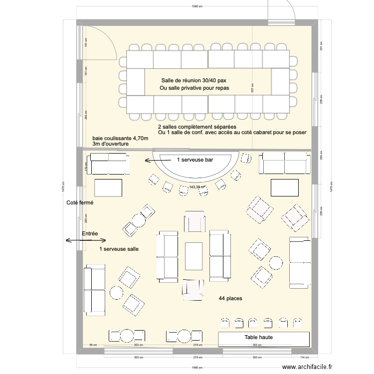 Hotel Ivato salle conf 1. Plan de 1 pièce et 143 m2