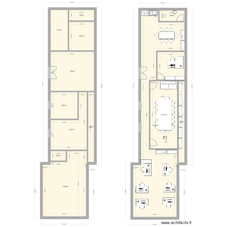 gramont local. Plan de 14 pièces et 230 m2