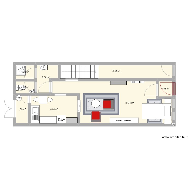 RDC V1. Plan de 8 pièces et 39 m2