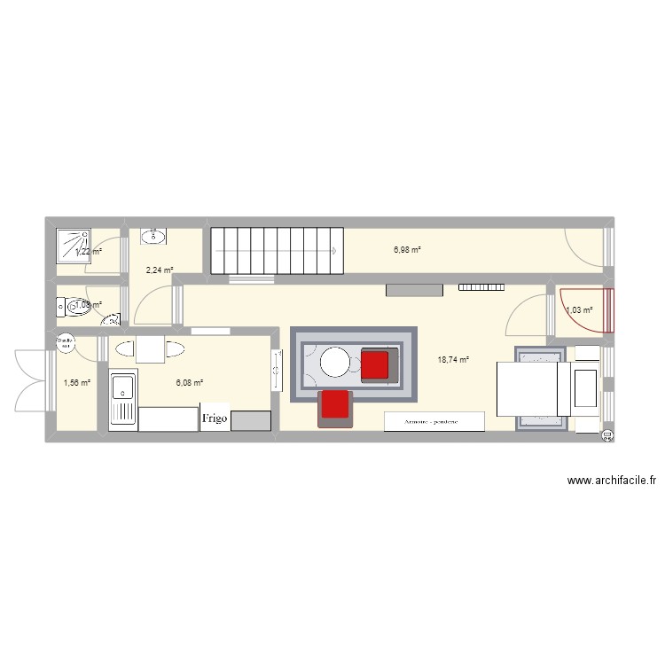 RDC V1. Plan de 8 pièces et 37 m2