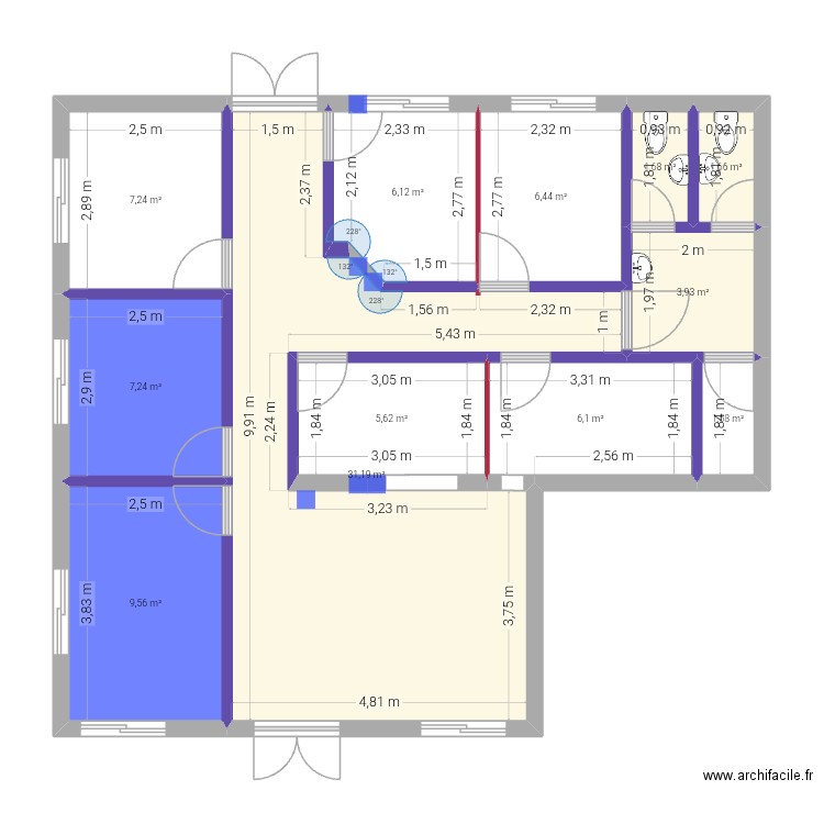 Apal version 7 bureau plus salle R +changtoi sans archive. Plan de 12 pièces et 88 m2