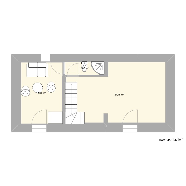 CREPERIE. Plan de 3 pièces et 38 m2