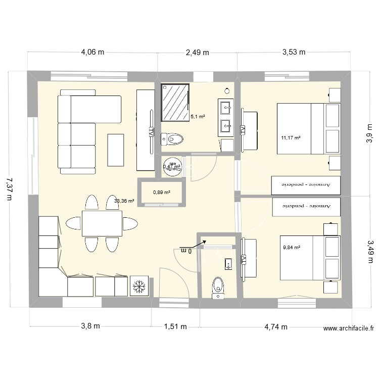 1er projet castellane bis. Plan de 6 pièces et 61 m2