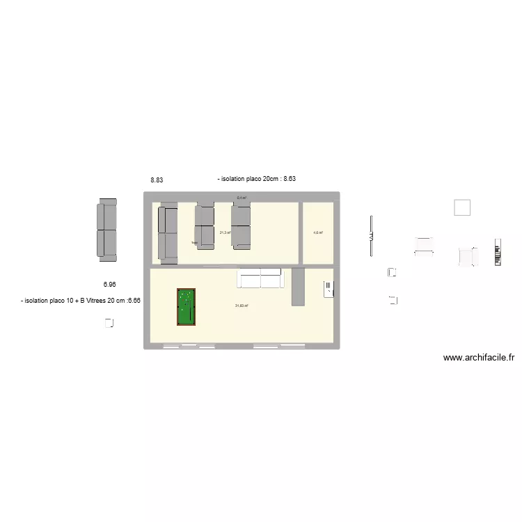 SALLE DE JEUX VERSION 5. Plan de 4  et 58 m²