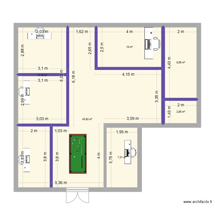 Apal. Plan de 6 pièces et 91 m2