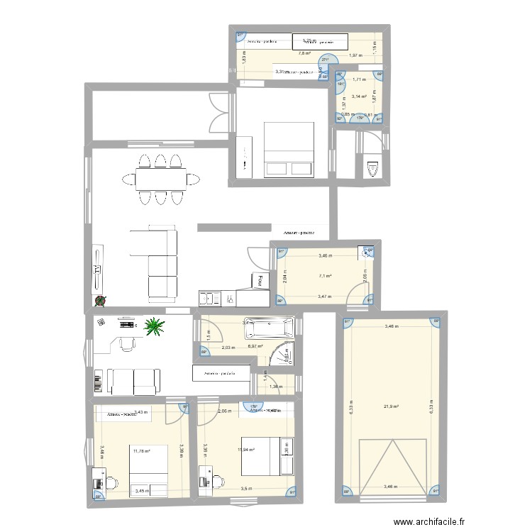 Maison 2. Plan de 7 pièces et 71 m2