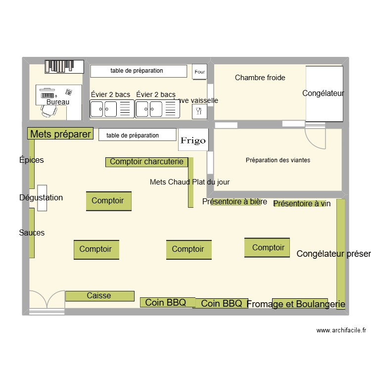 Boucherie. Plan de 5 pièces et 110 m2