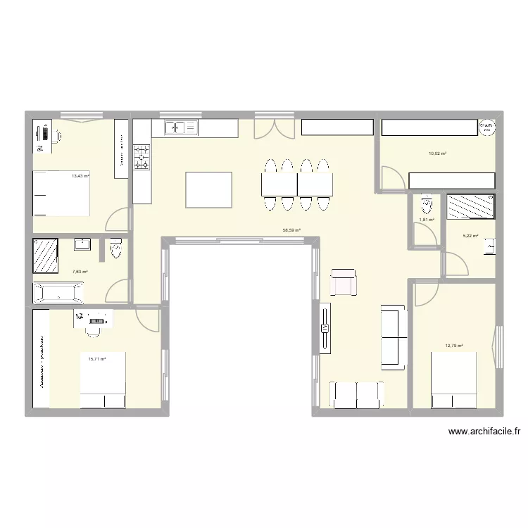 maison U avec patio. Plan de 8 et 125 m² maison U avec patio. Plan de 8 et 125 m²