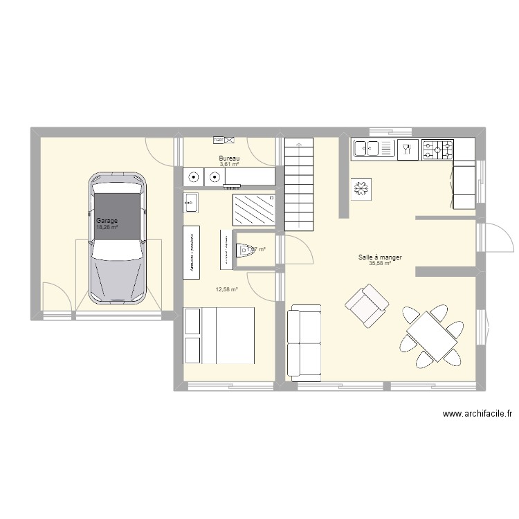 Maison Berni. Plan de 11 pièces et 128 m2