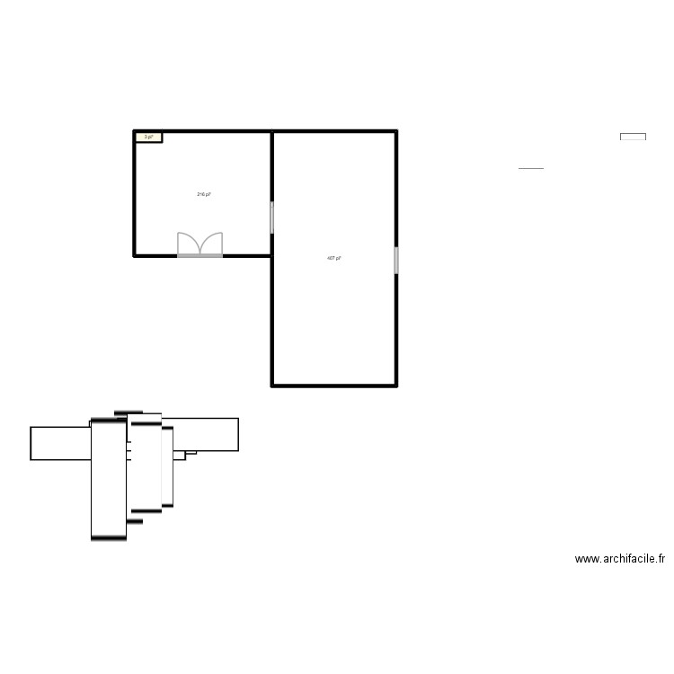 deuxieme garage  etage. Plan de 3 pièces et 58 m2