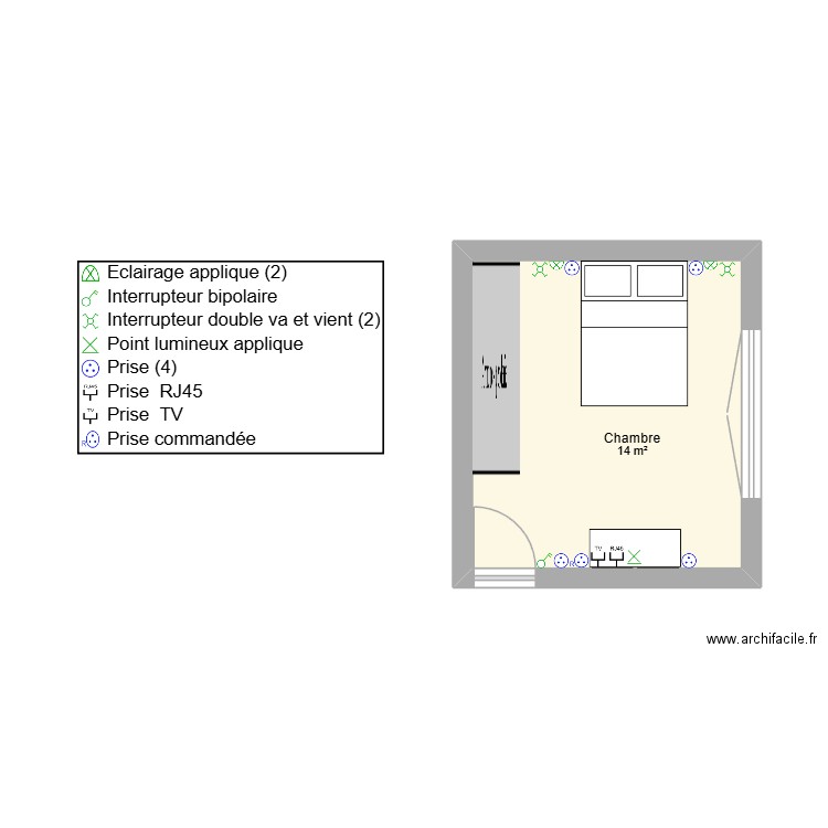 Ma Chambre. Plan de 1 pièce et 14 m2