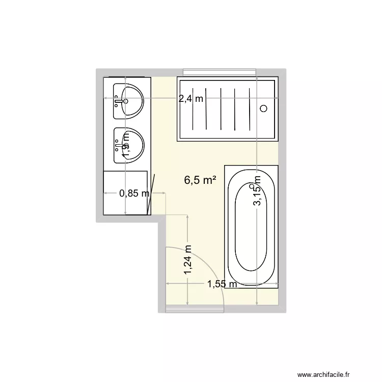 Sdb option 1. Plan de 1 pièce et 7 m²
