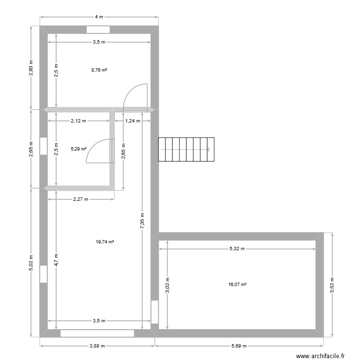 Maison 1, sous-sol. Plan de 4 pièces et 50 m2
