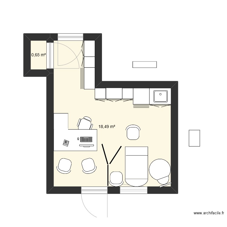 Cabinet Sybille. Plan de 2 pièces et 19 m2