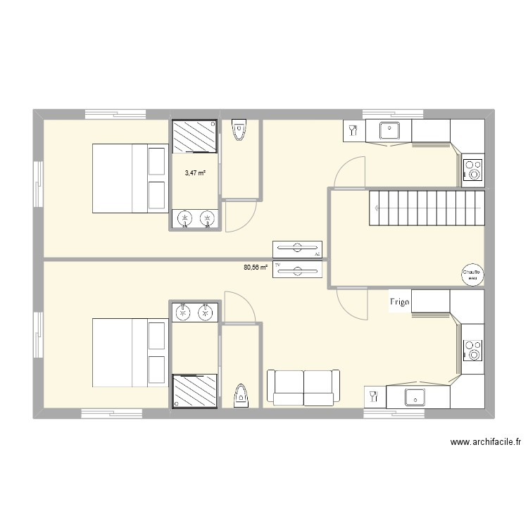 garage etage. Plan de 1 pièce et 86 m2