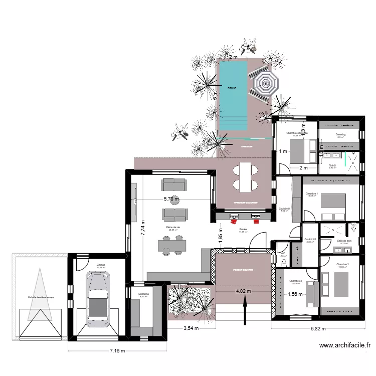 maison en forme de H variante 01. Plan de 